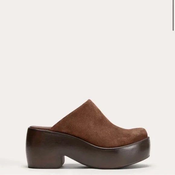 NEW Everlane Dark Umber Brown Suede Wooden Puffa Platform Clog 7 - Picture 3 of 16